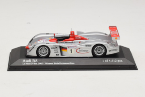 Audi R8 LMP #1 F. Biela / E. Pirro / T. Kristensen 24 Hours of Le Mans Winner 2001 Minichamps 1:43 400011201 Metalas