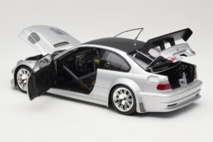 BMW M3 E46 GTR Street Sidabrinis With Carbon Roof Minichamps 1:18 100012102 Metalas - nuotrauka 5 iš 8