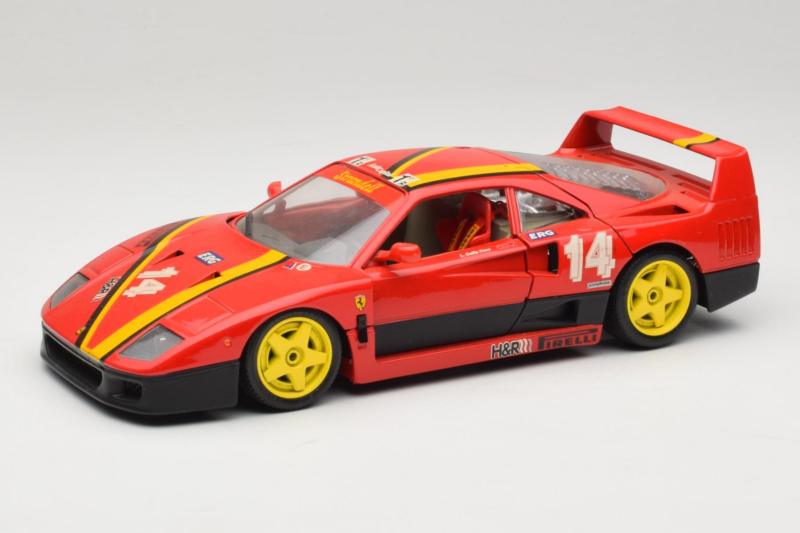 Ferrari F40 Evoluzione #14 L. Dalla Noce H&R Raudonas su Geltonais Ratais 1992 Bburago 1:18 3042-H1 Metalas