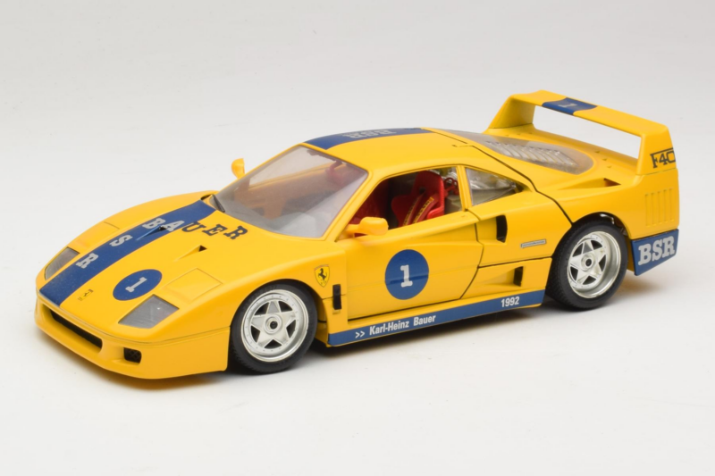 Ferrari F40 #1 Geltonas Bauer Riboto Leidimo 100 vnt Bburago 1:18 BSR001 Metalas