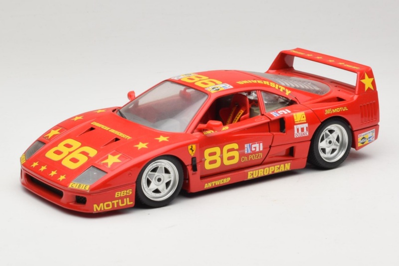 Ferrari F40 LM #86 Ch. Pozzi IMSA 24 Hours of Le Mans 1985 Raudonas Bburago 1:18 3332-P6 Metalas