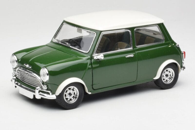 Mini Cooper S British Racing Žalias & Old English Baltas Solido 1:18 8021 Metalas