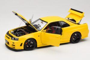 Nissan Skyline GT-R R34 Customized Version Geltonas MotorHelix 1:18 M83412 Metalas - nuotrauka 2 iš 8
