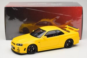 Nissan Skyline GT-R R34 Customized Version Geltonas MotorHelix 1:18 M83412 Metalas - nuotrauka 8 iš 8