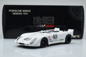 Porsche 908/02 #48 S. McQueen / P. Revson 12 Hours of Sebring 2nd Place Post Race Version 1970 AUTOart 1:18 87072 Metalas - nuotrauka 8 iš 8