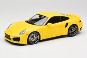 Porsche 911 991 Turbo S Geltonas Su Sidabriniais Ratlankiais Minichamps 1:18 110062322 Metalas