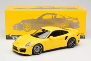 Porsche 911 991 Turbo S Geltonas Su Sidabriniais Ratlankiais Minichamps 1:18 110062322 Metalas - nuotrauka 8 iš 8