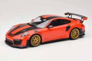 Porsche 911 991.2 GT2 RS Oranžinis Weissach Package Auksiniai Ratai Minichamps 1:18 155068305 Metalas