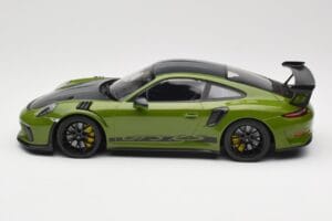 Porsche 911 991.2 GT3 RS Weissach Package Lizard Green Wording & Juodi Magnio Ratai Minichamps 1:18 155068232 Metalas - nuotrauka 3 iš 6