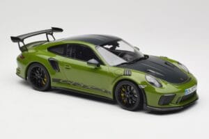 Porsche 911 991.2 GT3 RS Weissach Package Lizard Green Wording & Juodi Magnio Ratai Minichamps 1:18 155068232 Metalas - nuotrauka 4 iš 6