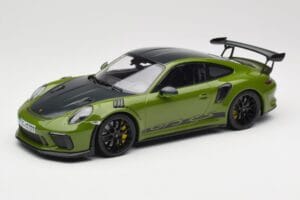 Porsche 911 991.2 GT3 RS Weissach Package Lizard Green Wording & Juodi Magnio Ratai Minichamps 1:18 155068232 Metalas