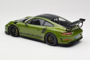 Porsche 911 991.2 GT3 RS Weissach Package Lizard Green Wording & Juodi Magnio Ratai Minichamps 1:18 155068232 Metalas - nuotrauka 5 iš 6