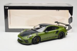 Porsche 911 991.2 GT3 RS Weissach Package Lizard Green Wording & Juodi Magnio Ratai Minichamps 1:18 155068232 Metalas - nuotrauka 6 iš 6