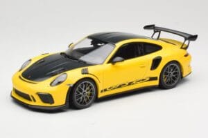 Porsche 911 991.2 GT3 RS Geltonas Weissach Package Platinum Wheels Minichamps 1:18 155068221 Metalas