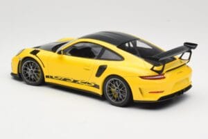 Porsche 911 991.2 GT3 RS Geltonas Weissach Package Platinum Wheels Minichamps 1:18 155068221 Metalas - nuotrauka 5 iš 6