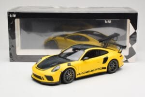 Porsche 911 991.2 GT3 RS Geltonas Weissach Package Platinum Wheels Minichamps 1:18 155068221 Metalas - nuotrauka 6 iš 6