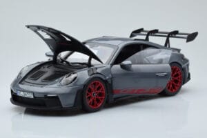 Porsche 911 992 GT3 RS Arctic Pilkas Pyro Raudonas Norev 1:18 187350 Metalas - nuotrauka 2 iš 8