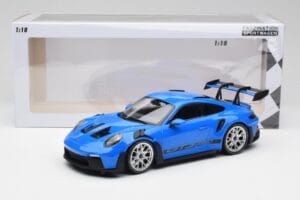 Porsche 911 992 GT3 RS Mėlynas & Sidabriniai Ratai & Juodas Dekoras Minichamps 1:18 153062234 Metalas - nuotrauka 6 iš 6