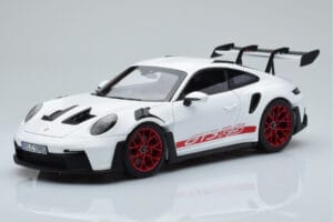 Porsche 911 992 GT3 RS Baltas Pyro Raudonas Norev 1:18 187352 Metalas