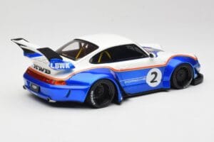 Porsche 911 993 RWB X Liberty Walk Baltas Su Melyna GT Spirit 1:18 GT530 Derva - nuotrauka 2 iš 8