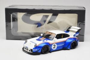 Porsche 911 993 RWB X Liberty Walk Baltas Su Melyna GT Spirit 1:18 GT530 Derva - nuotrauka 8 iš 8