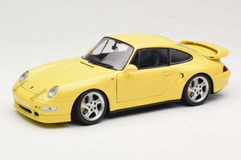 Porsche 911 993 Turbo S Geltonas UT Models 1:18 27836 Metalas