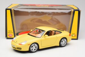 Porsche 911 996 Carrera Geltonas Bburago 1:18 30085-M1 Metalas - nuotrauka 8 iš 8