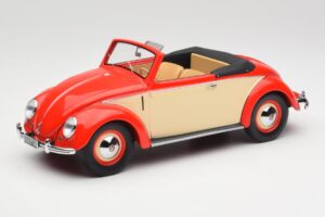 Volkswagen Beetle Hebmuller Kabrioletas Raudonas & Kreminė Minichamps 1:18 107054231 Derva
