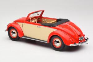 Volkswagen Beetle Hebmuller Kabrioletas Raudonas & Kreminė Minichamps 1:18 107054231 Derva - nuotrauka 5 iš 6