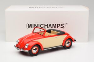 Volkswagen Beetle Hebmuller Kabrioletas Raudonas & Kreminė Minichamps 1:18 107054231 Derva - nuotrauka 6 iš 6
