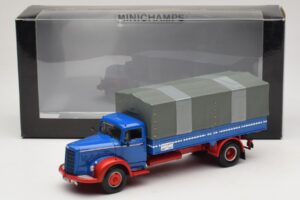 Mercedes L 315 Sunkvežimis su Platforma Mėlyna Raudona Minichamps 1:43 439034420 Metalas - nuotrauka 6 iš 6