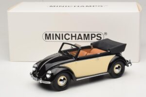 Volkswagen Beetle Kabrioletas Juodas Kremas Minichamps 1:18 107054131 Derva - nuotrauka 6 iš 6