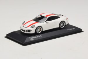 Porsche 911 991.1 R Baltas Su Raudonomis Juostomis Minichamps 1:43 410066220 Metalas - nuotrauka 3 iš 6